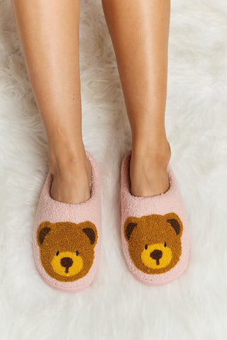 Melody Teddy Bear Print Plush Slide Slippers - Closet of Ren