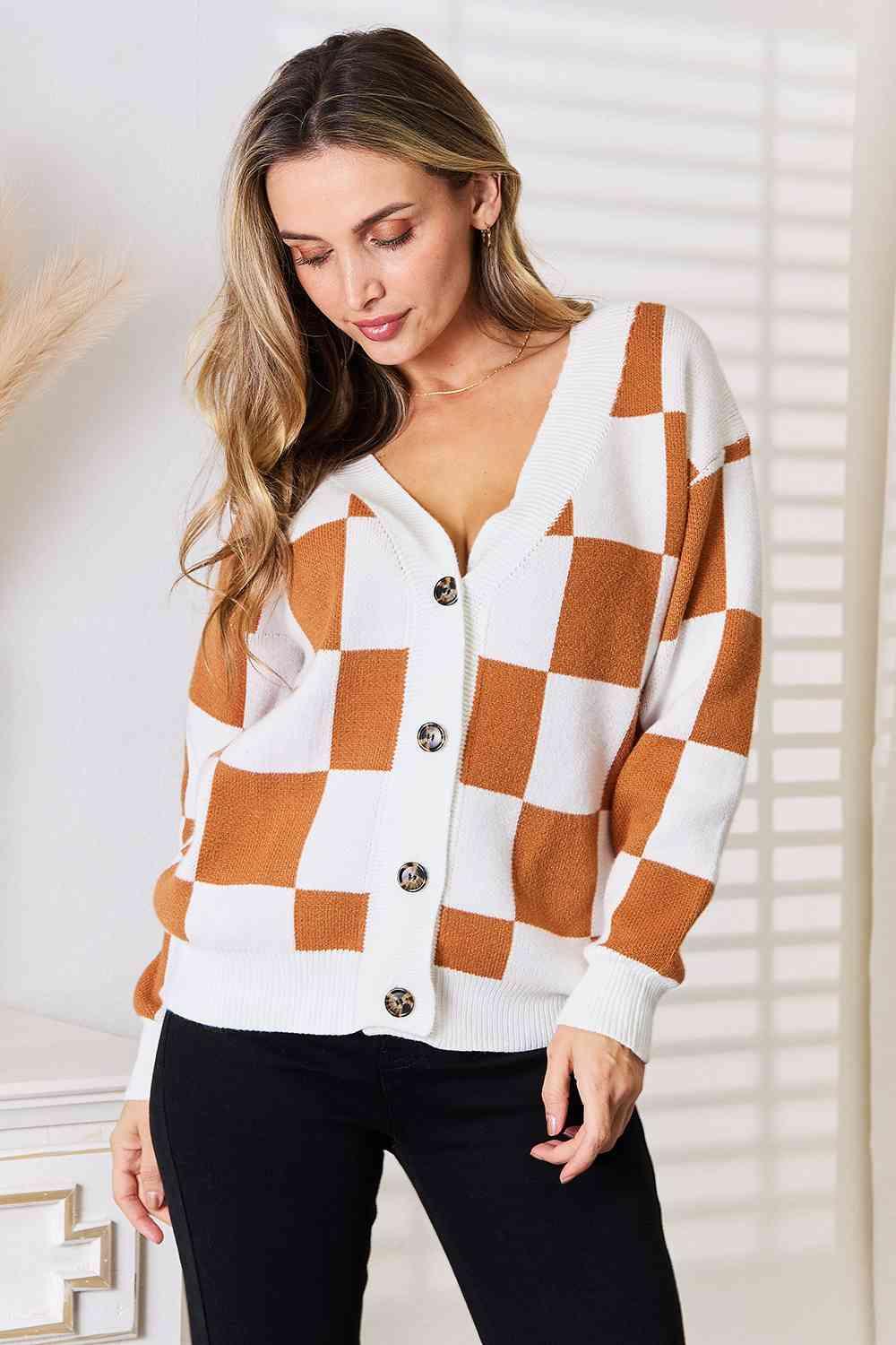 Double Take Button-Up V-Neck Dropped Shoulder Cardigan - Closet of Ren