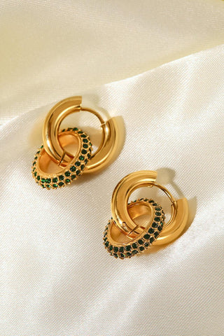 18K Gold-Plated Inlaid Zircon Double-Hoop Earrings - Closet of Ren