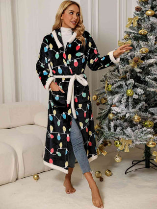 Tie Waist Hooded Christmas Robe