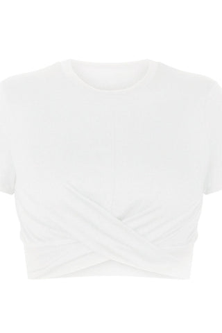 Round Neck Short Sleeve Crisscross Tee - Closet of Ren