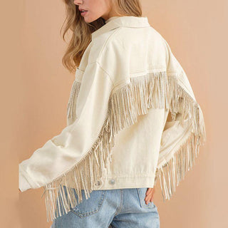 Fringe Detail Dropped Shoulder Denim Jacket - Closet of Ren