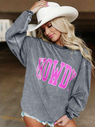 Full Size HOWDY Graphic Round Neck Sweatshirt - Closet of Ren