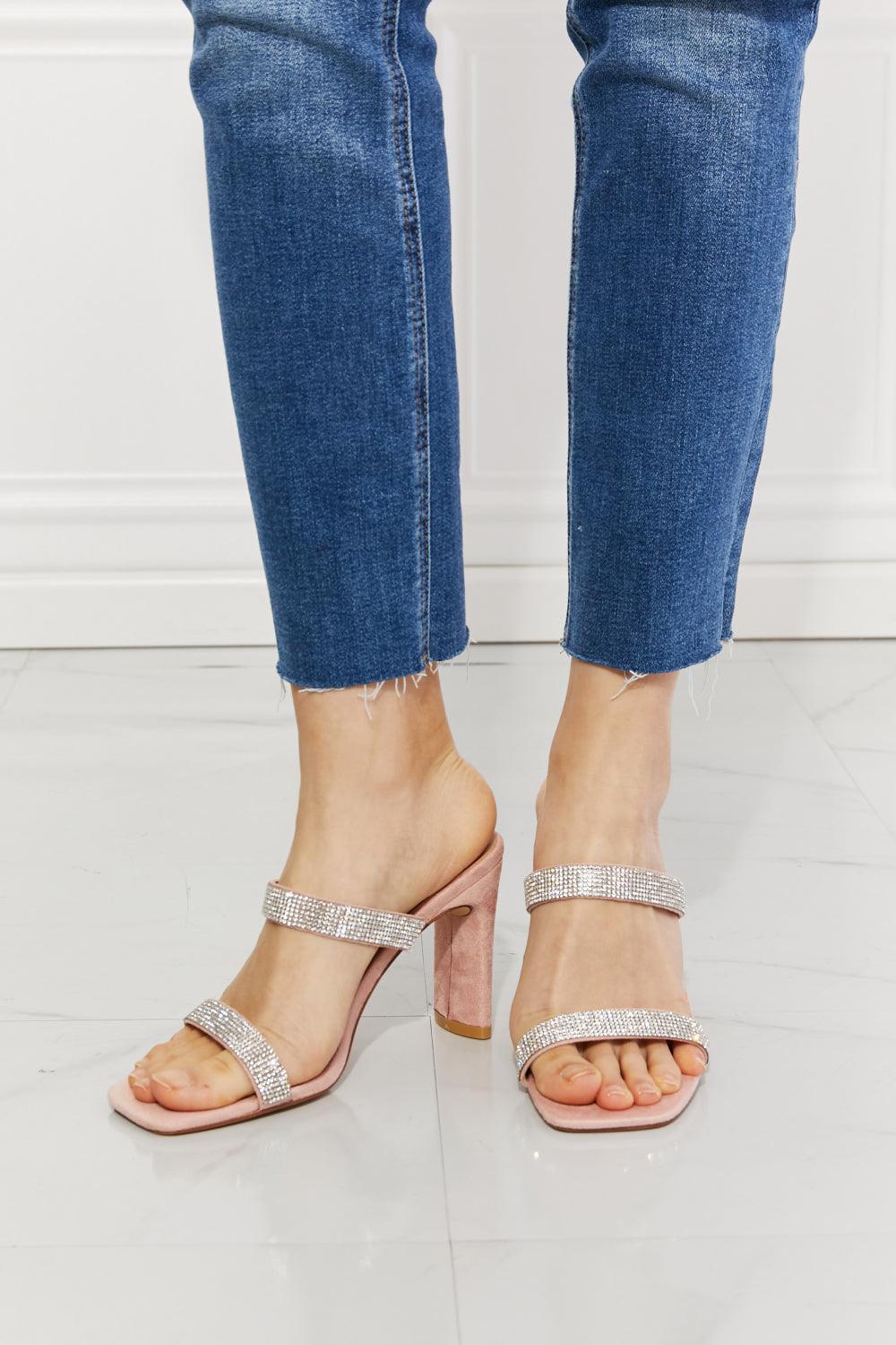 MMShoes Leave A Little Sparkle Rhinestone Block Heel Sandal in Pink - Closet of Ren