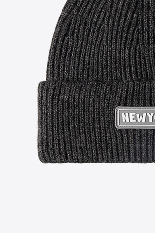 NEWYORK Patch Rib-Knit Cuffed Beanie - Closet of Ren