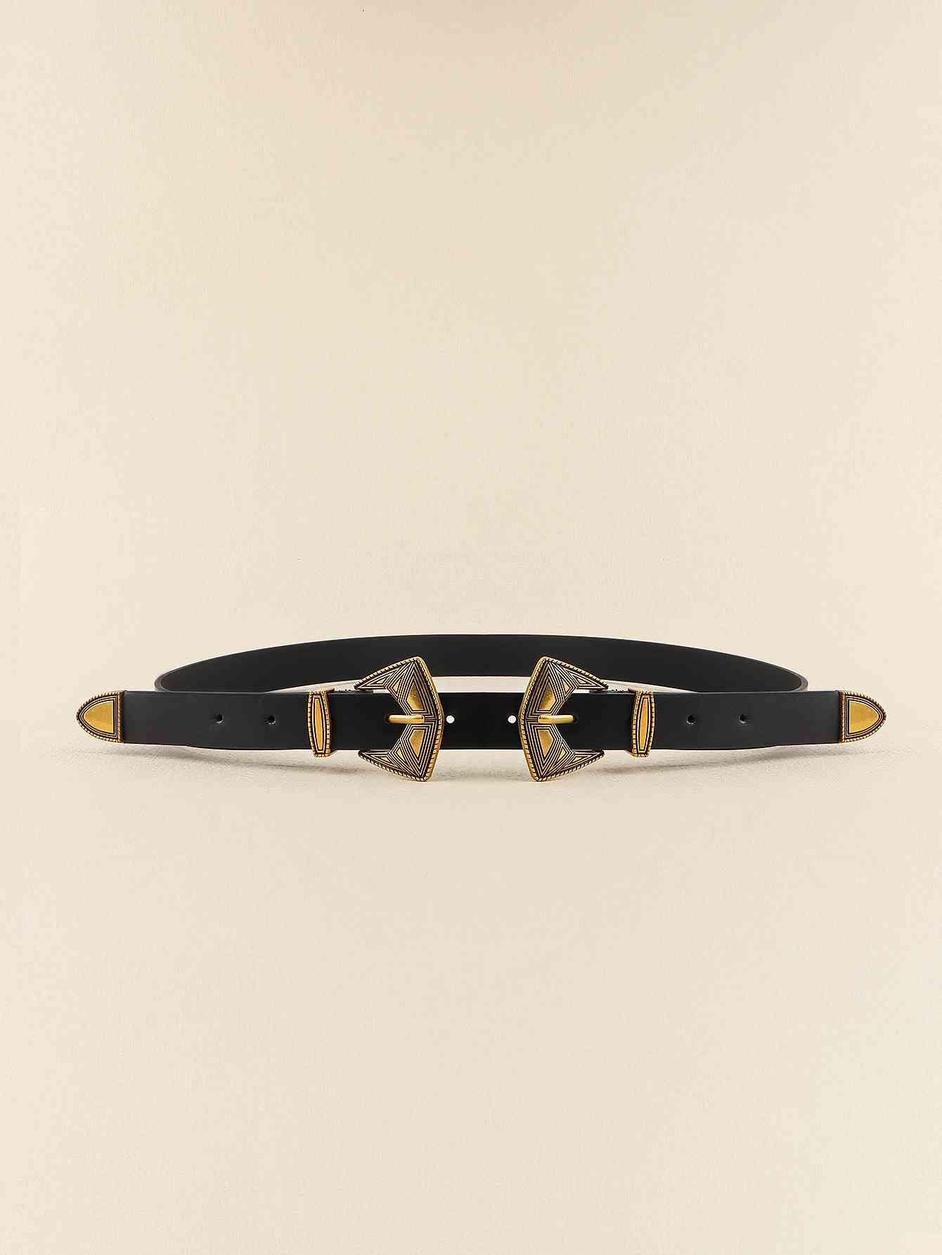 Double Buckle PU Leather Belt - Closet of Ren