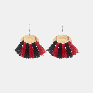 Fringe Detail Football Shape Wooden Dangle Earrings - Closet of Ren