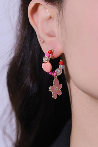 Flower C-Hoop Drop Earrings - Closet of Ren