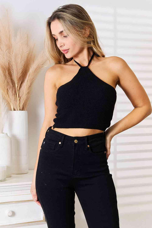 Basic Bae Halter Neck Ribbed Cropped Knit Top - Closet of Ren