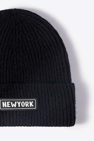 NEWYORK Patch Rib-Knit Cuffed Beanie - Closet of Ren