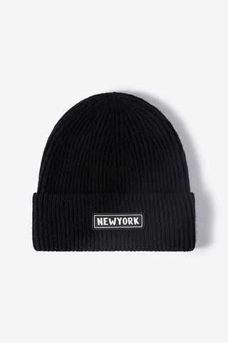 NEWYORK Patch Rib-Knit Cuffed Beanie - Closet of Ren