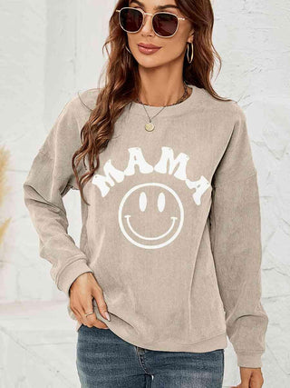 Round Neck Long Sleeve MAMA Graphic Sweatshirt - Closet of Ren